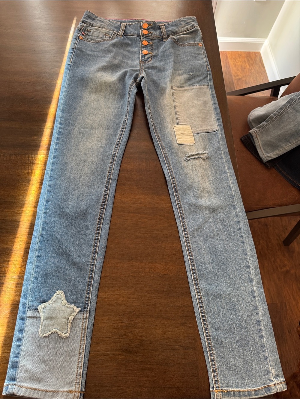 Vigoss Light Blue Skinny Patchwork Jeans with Star Detail